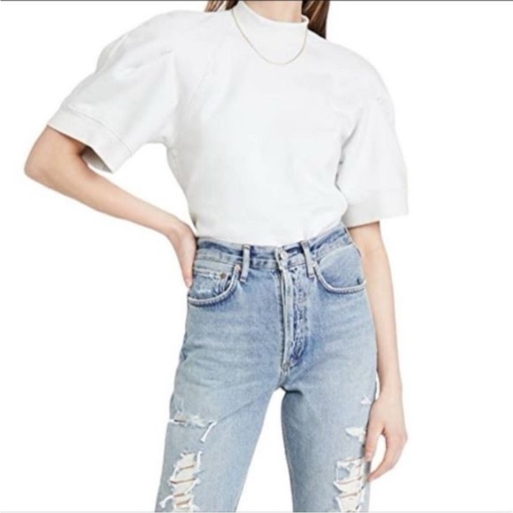 AGOLDE The Round Box Sweatshirt Half Sleeve Paper Maché Heather Cream Sz M NEW